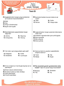 ilkokul 1. Sınıf Genel Tekrar Testleri 